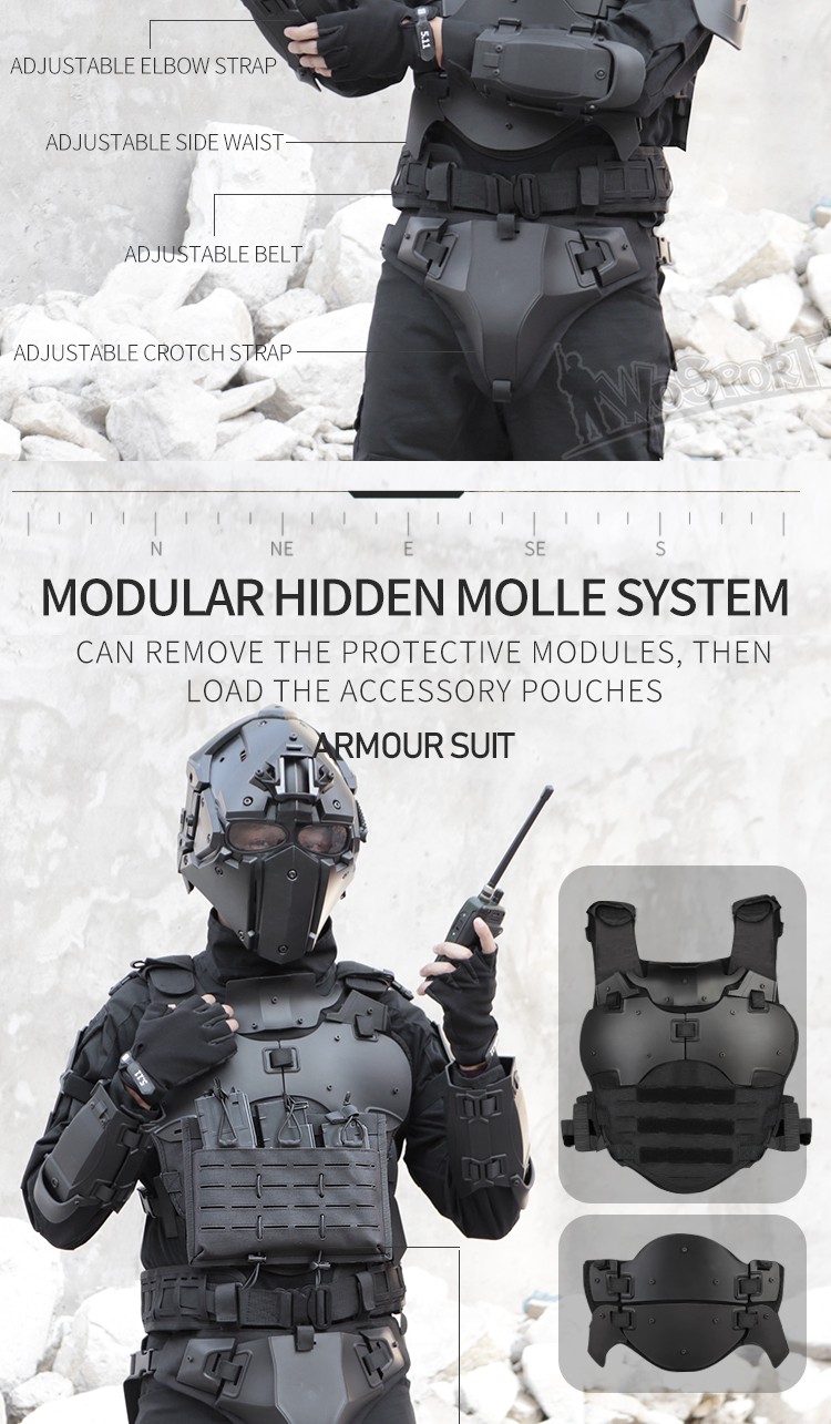 WoSporT VE-64 Tactical Modular Vest Armor Suit Adjustable Elbow Pad Waist Girdle 